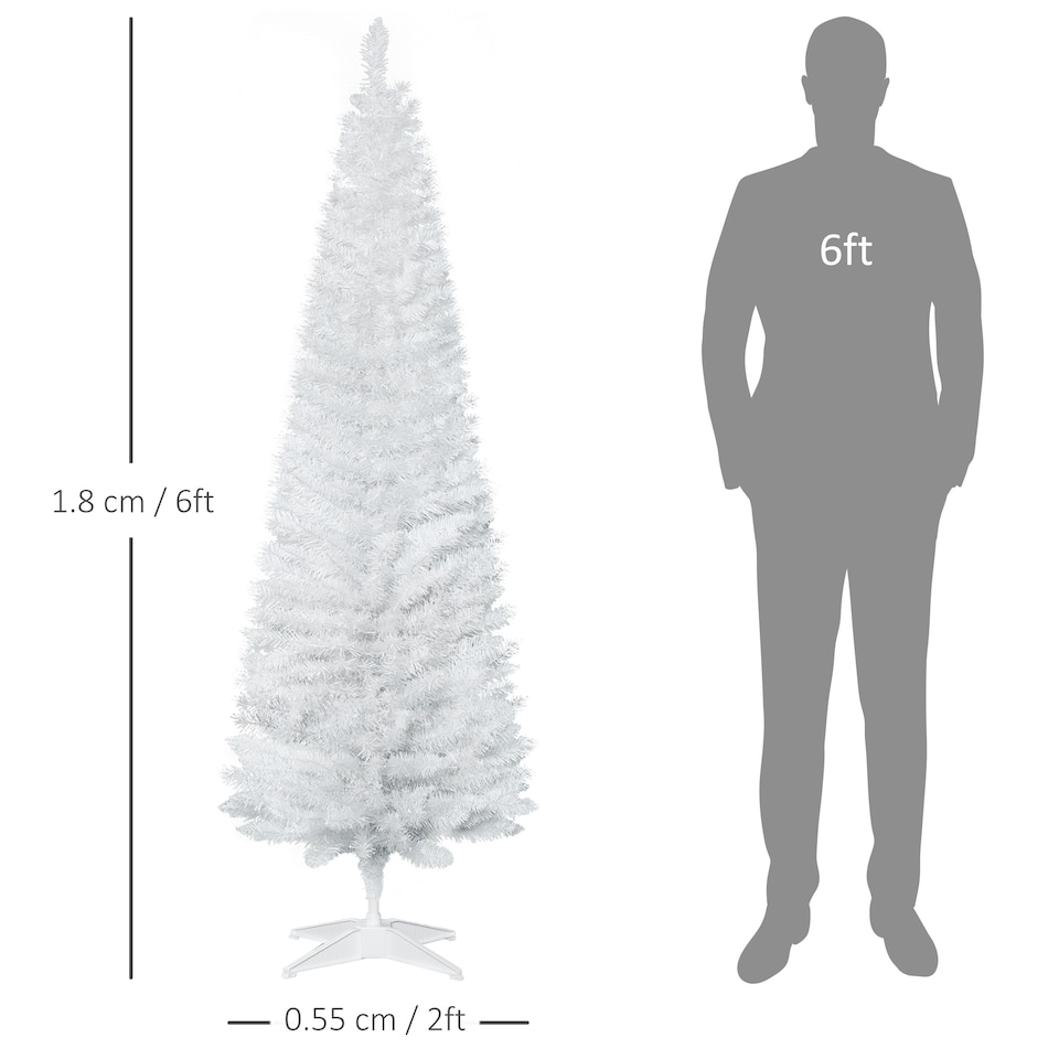 image 1 of HOMCOM 6ft Unlit Artificial Christmas Tree, Pencil Slim mas Tree with Solid Stand and Realistic Branches, White