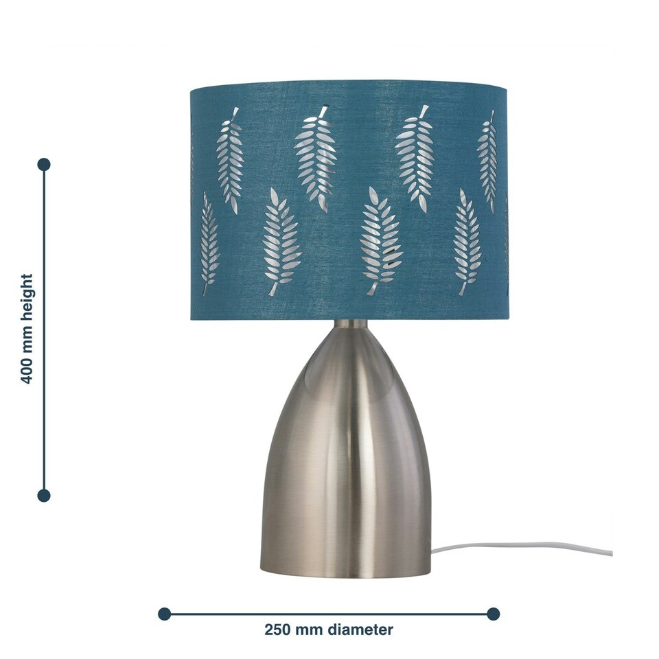image 1 of First Choice Lighting Valentina Brushed Chrome Touch Lamp with Teal Fern Shade Silver | Green