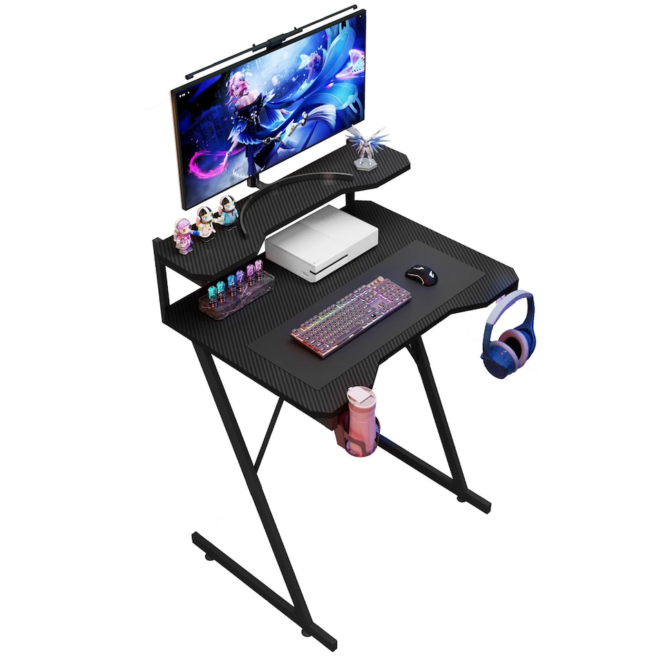 image 1 of House of Home Gaming Desk with Monitor Stand Carbon Fibre Black 80cm | Black