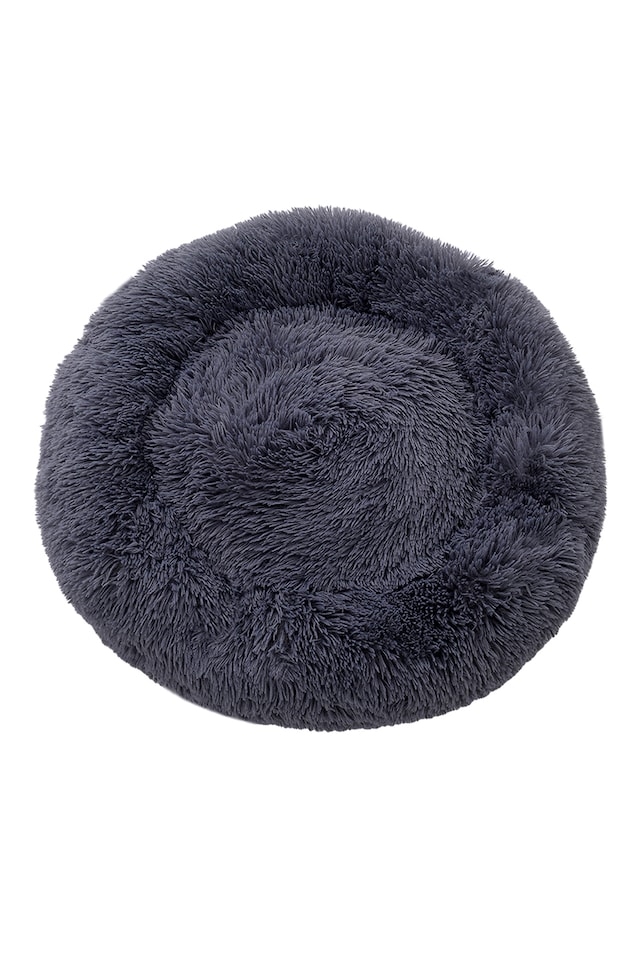 image 1 of Living and Home Calming Round Donut Plush Dog Cuddler Bed | Grey | Dark Grey