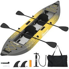 Outsunny 2.5' Inflatable Kayak 2-person Sit on Canoe with Paddles | Grey | Yellow, Grey | 381 x 94 x 40 cm