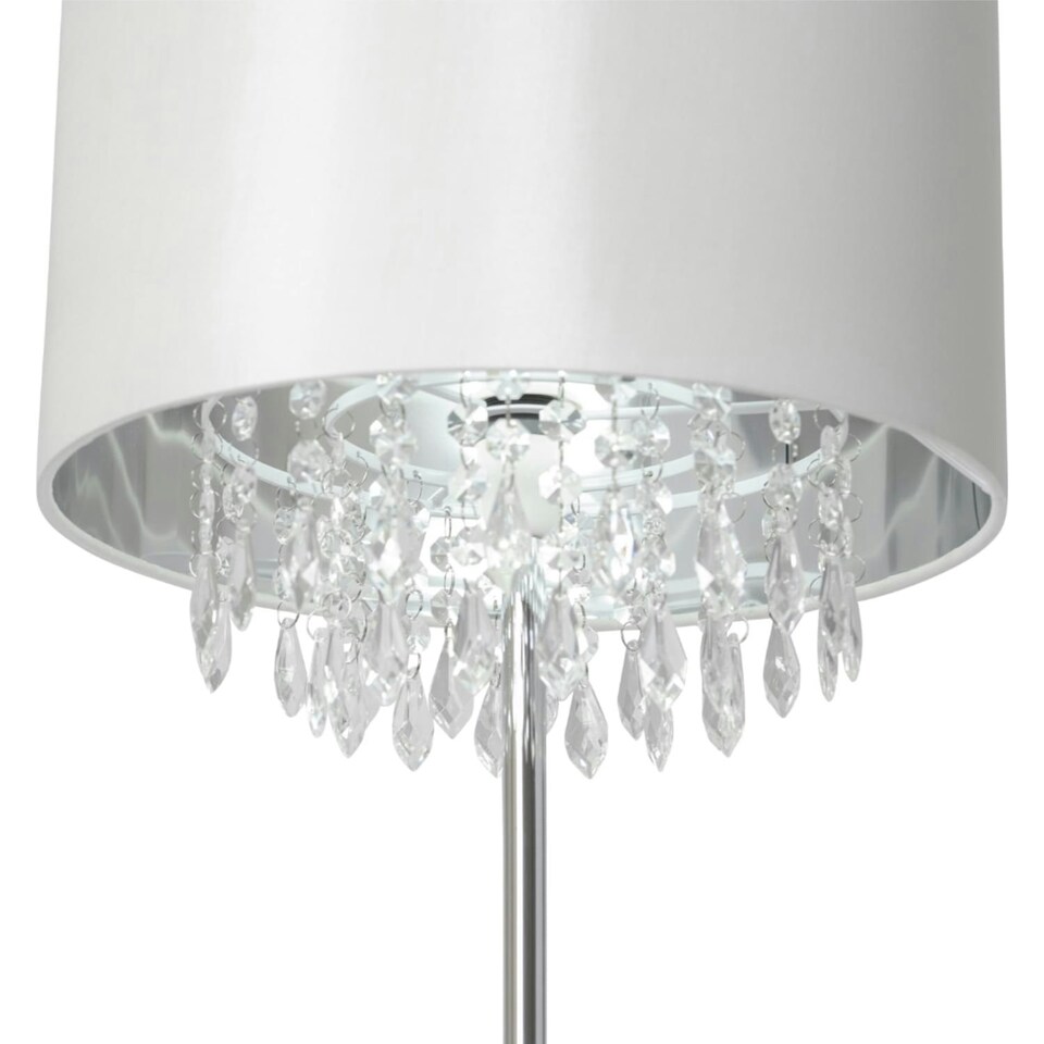 image 1 of First Choice Lighting Pair of Cream Faux Silk Jewelled Floor Lamps Chrome | White