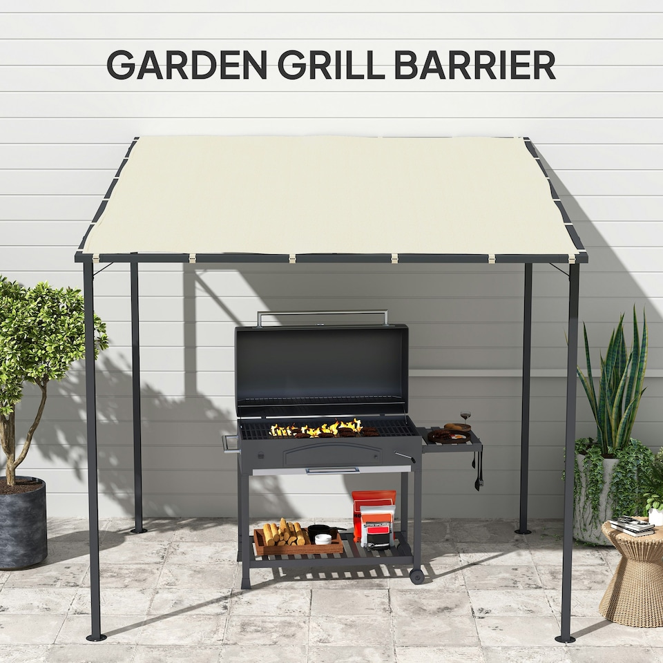 image 1 of Outsunny 2.4 x 2.4 m Wall Mounted Pergola Gazebo, UPF30+, Cream White