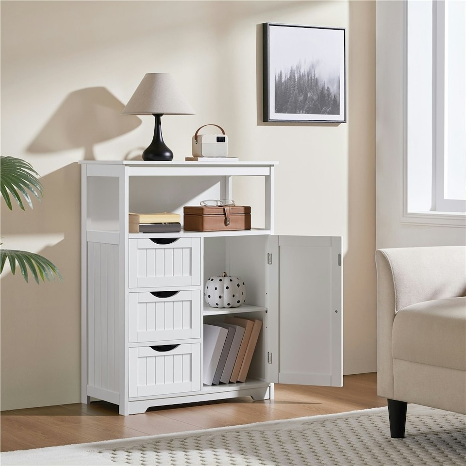 image 1 of Yaheetech Bathroom Floor Cabine w/ 1 Door and 3 Drawers White White