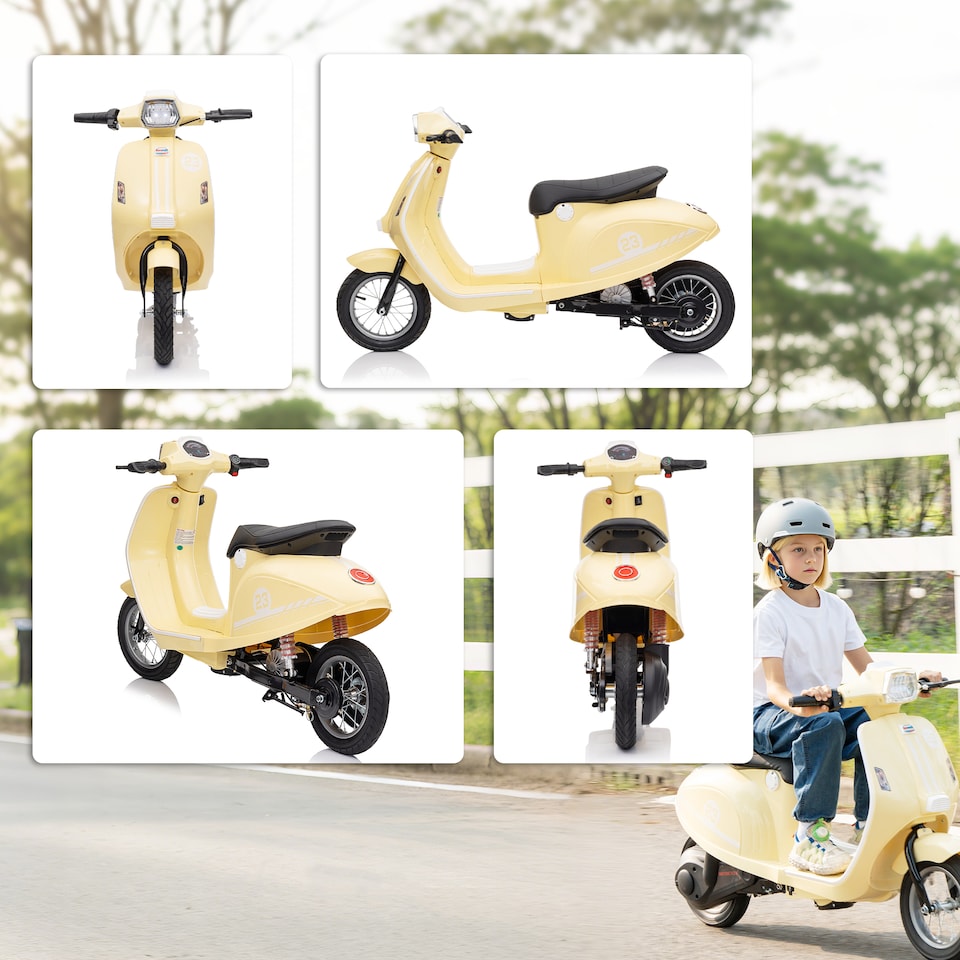 image 1 of AIYAPLAY Kids Electric Motorbike, 24V Battery Powered Ride on Motorcycle with Manual Throttle, Brakes and LED Lights for Ages 8-12 Years Old Boys and Girls | Cream