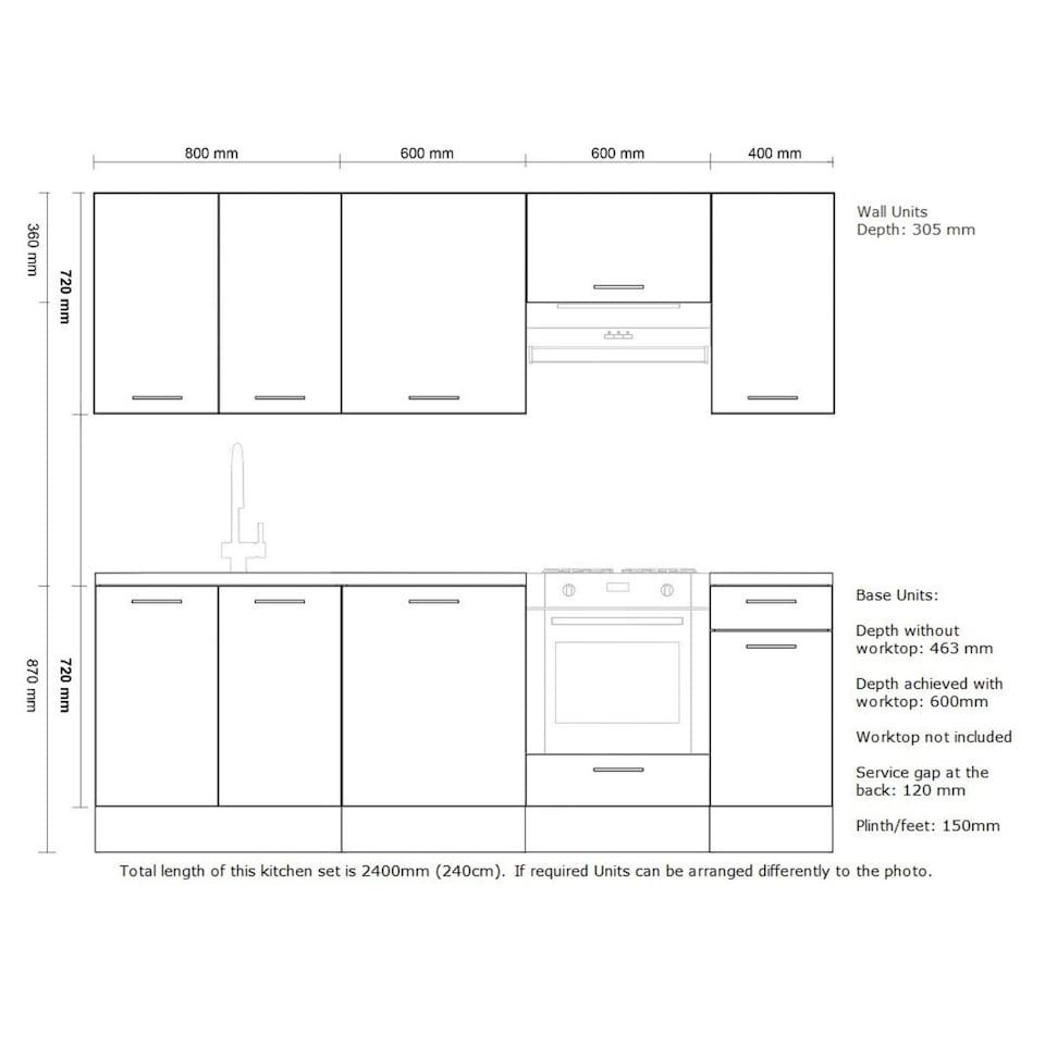 image 1 of Ella Kitchen Cabinets 8 Unit Set Complete Fitted - White Gloss 2400mm