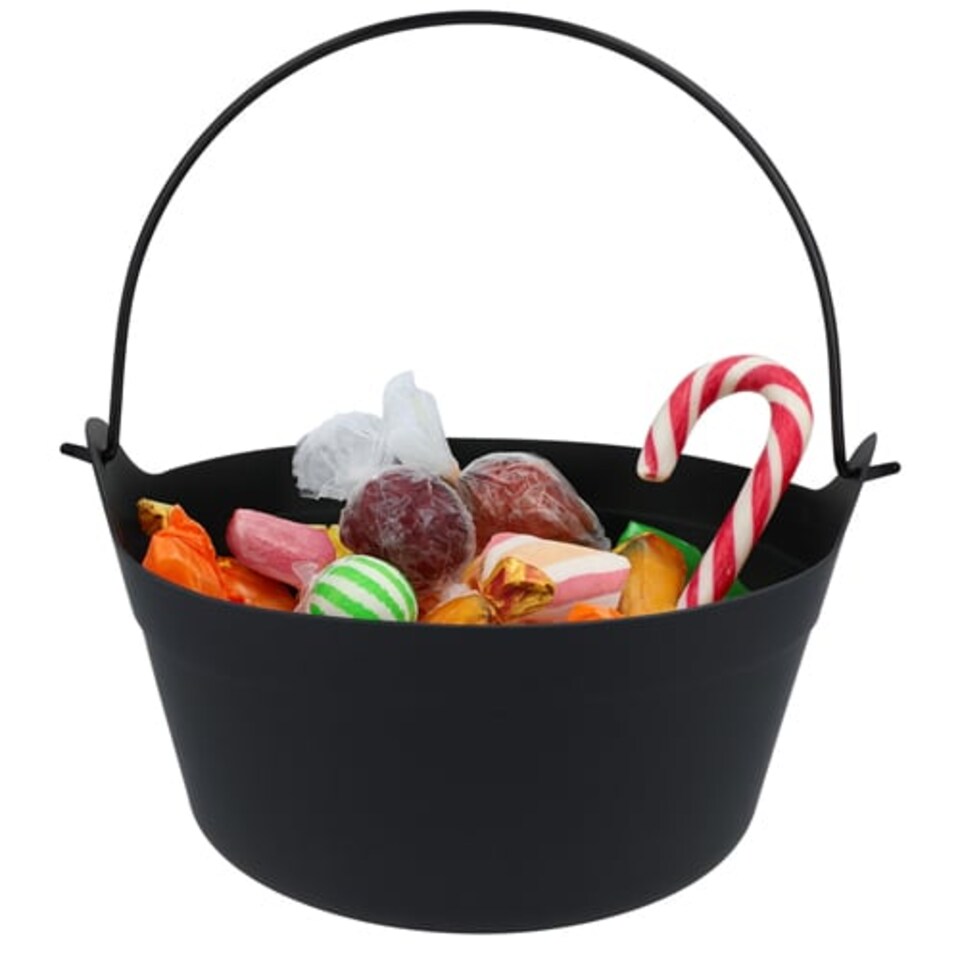 image 1 of Halloween Black Plastic Cauldrons 24cm - Pack of 2