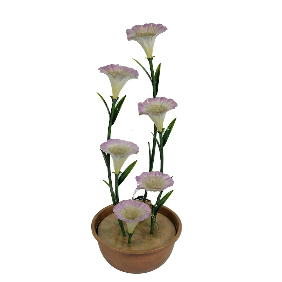 image 1 of Primrose Potted Pink Lily Tiered Cascading Zinc Water Feature Fountain 100cm