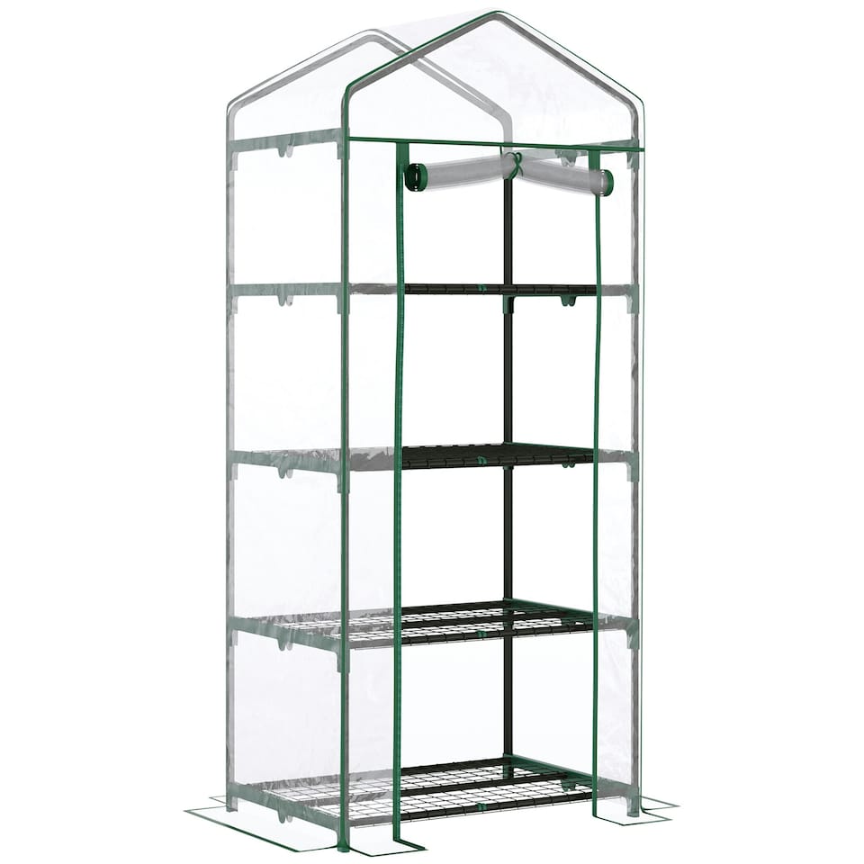 image 1 of Outsunny Portable 4-Tier Mini Greenhouse Plant Grow House Shed w/ Clear Cover