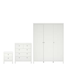 Madrid 3 Piece Bundle, Bedside, Chest and 3 Door Wardrobe in White