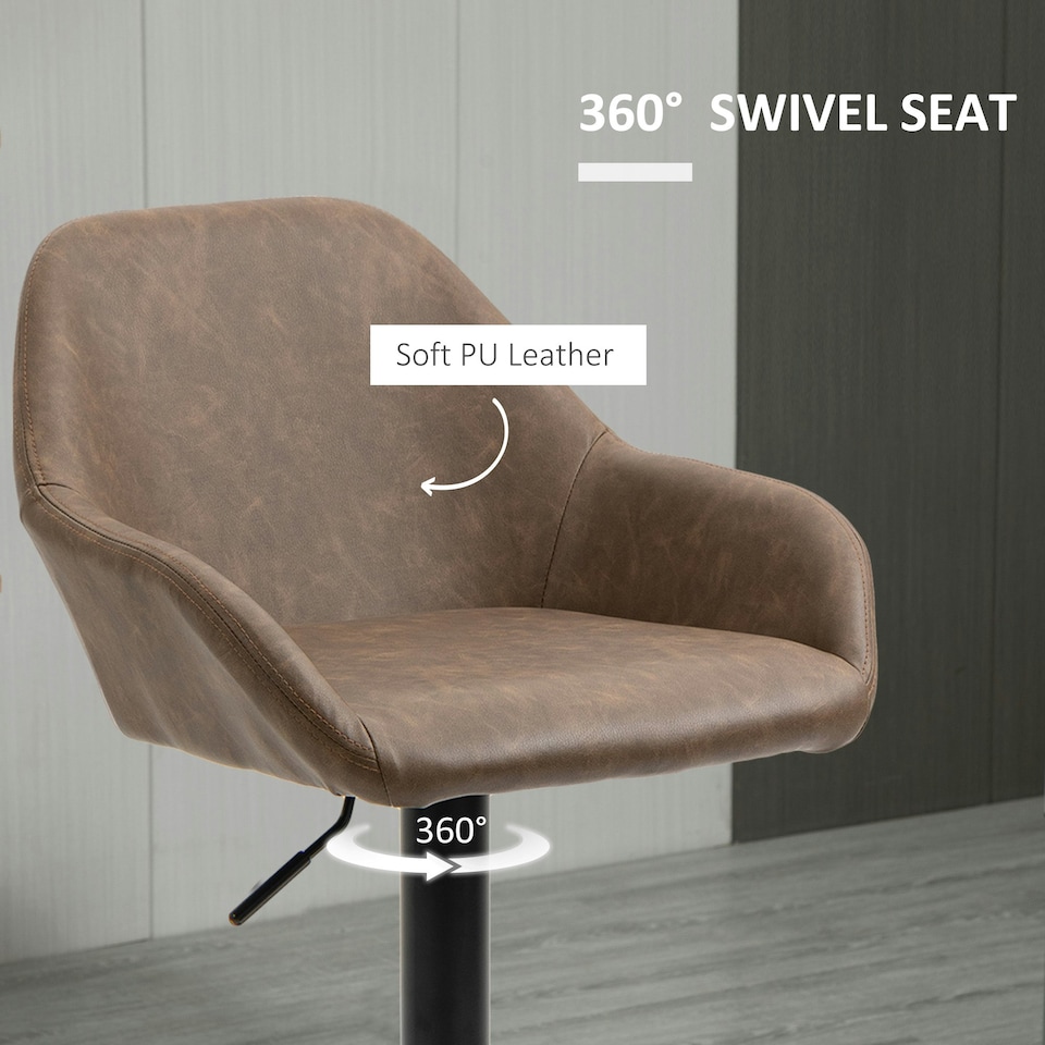 image 1 of HOMCOM Adjustable Bar Stools Set of 2, Swivel Barstool W/ Footrest Dark Brown