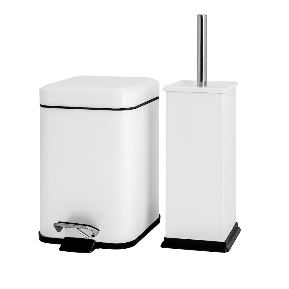 image 1 of Harbour Housewares Square Toilet Brush & Bin Set - White | White | White