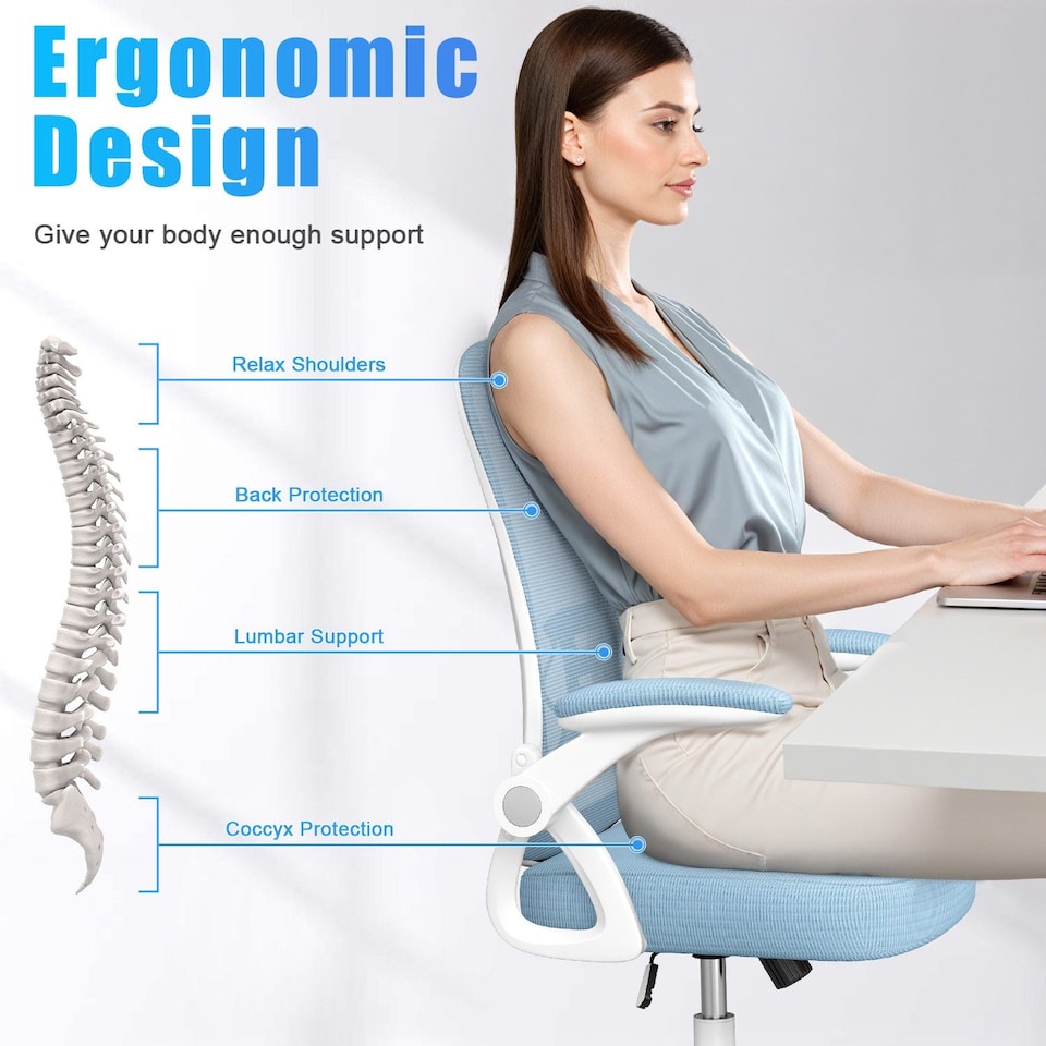 image 1 of Rattantree Ergonomic Office Chair with Flip Up Armrests & Lumbar Support