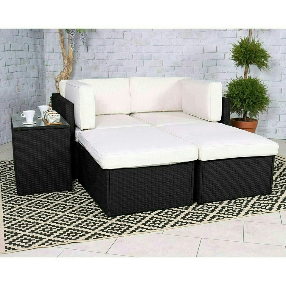 image 1 of Berlin 4 Seater 5 Pc Multi Setting Relaxer Set - Synthetic Rattan - H50 x W71 x L40 cm - Black