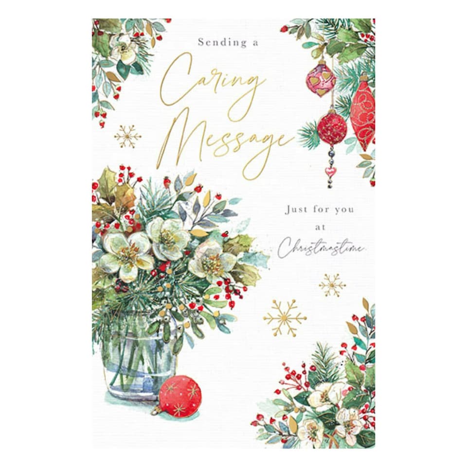 image 1 of Words 'n' Wishes Christmas Card Caring Message Christmas Flowers in a Vase