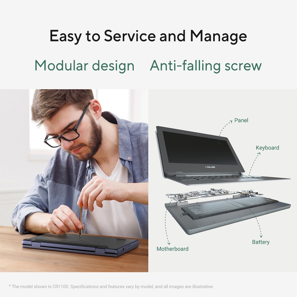 image 1 of ASUS Chromebook CZ11 CZ1104CM2A-N00122 MediaTek Kompanio 520 8GB RAM 64GB eMMC 11.6 Inch HD ChromeOS Laptop - Grey - 90NX07W1-M00490