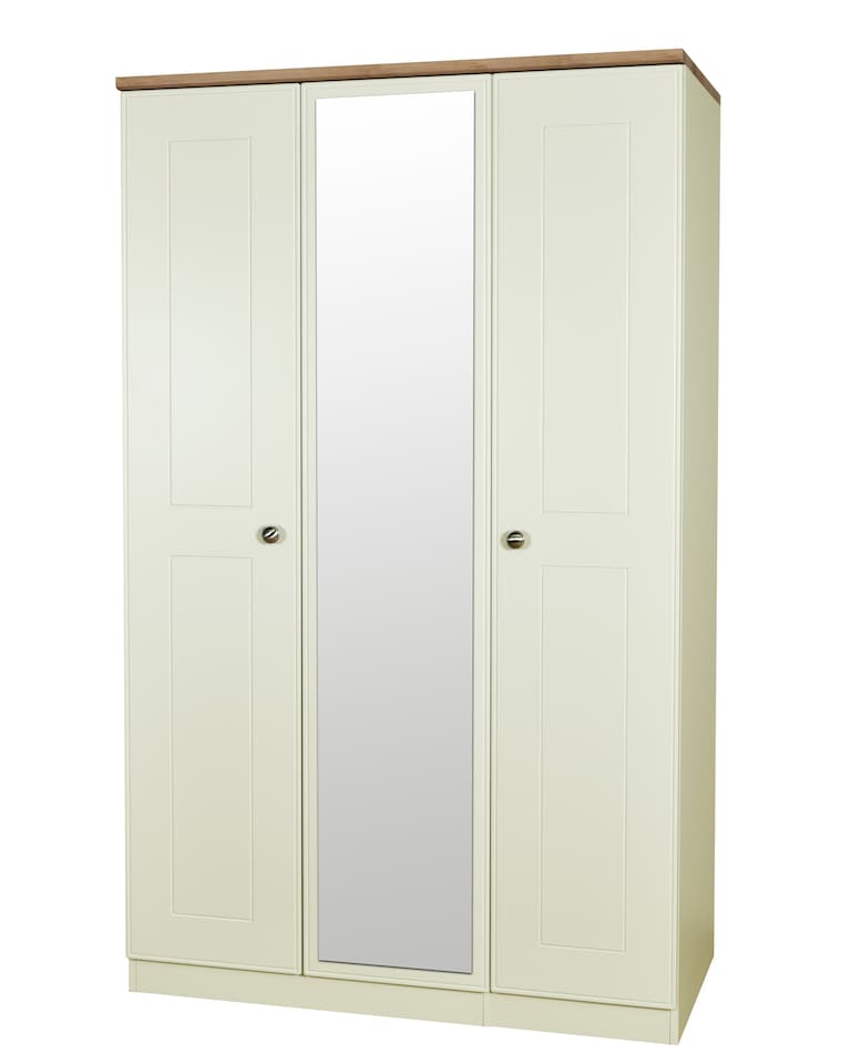 image 1 of Albert Triple Mirror Wardrobe in Cream Ash & Riviera Oak (Ready Assembled) | Cream | Cream Ash & Riviera Oak
