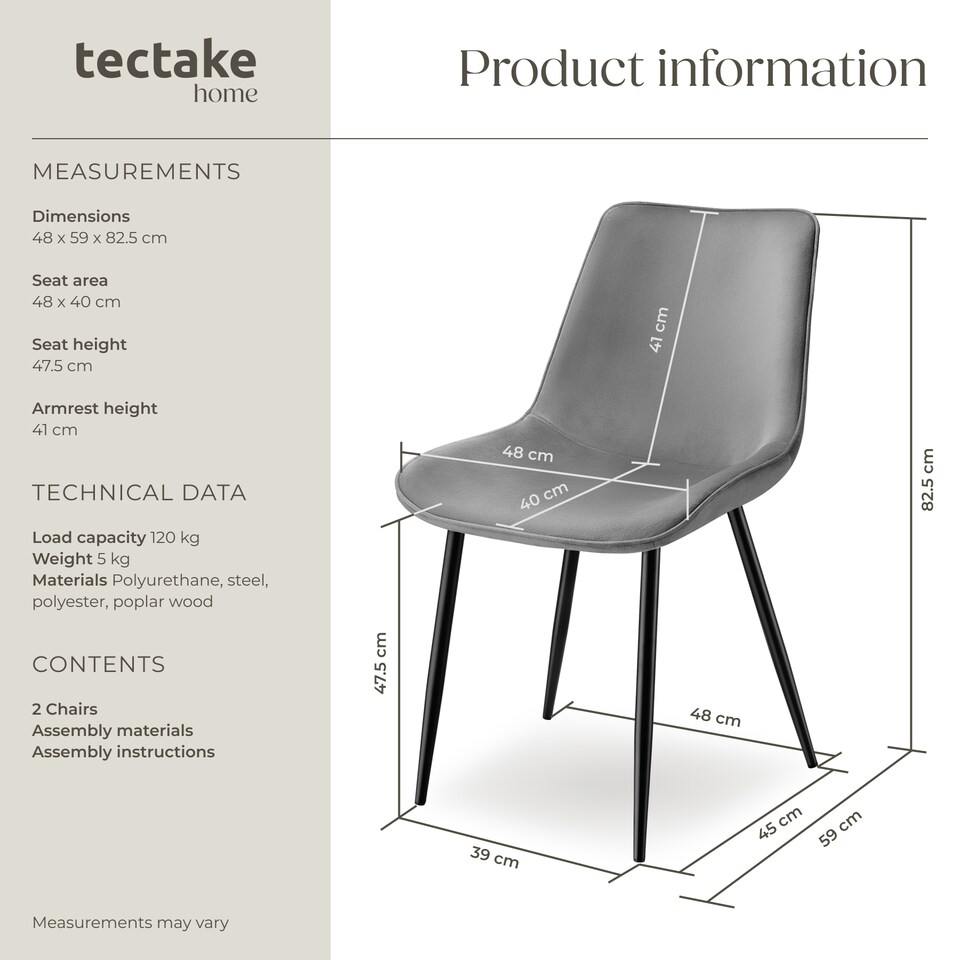 image 1 of Dining Chair Monroe - padded, velvet look, ergonomic seat, black steel legs | Grey | grey | 2