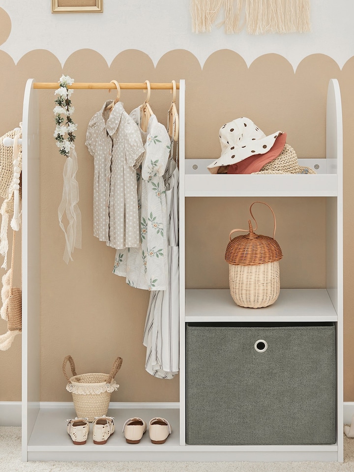 image 1 of SoBuy Kids Wardrobe with Hanging Rail, Storage Box & 3 Hooks, White, 38.2x13.8x42.5 inches, 22.5 kg - KMB40-W