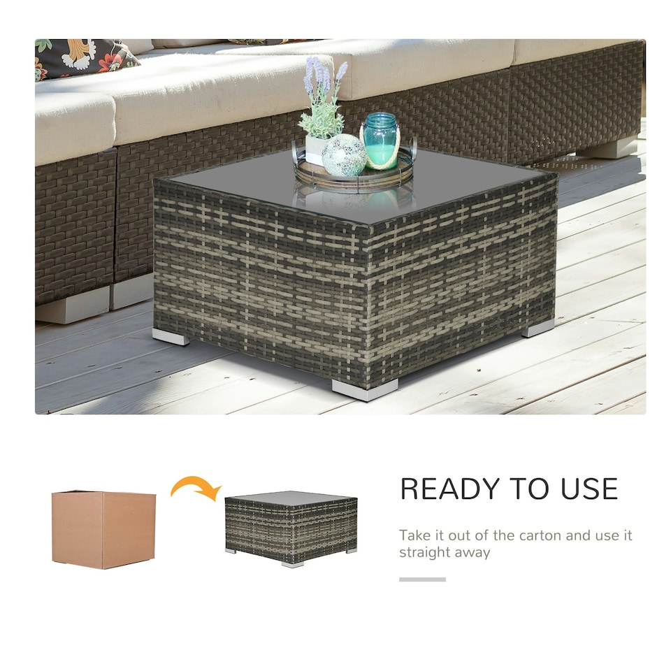 image 1 of Outsunny Patio Wicker Coffee Table w/ Glass Top Suitable for Garden Backyard