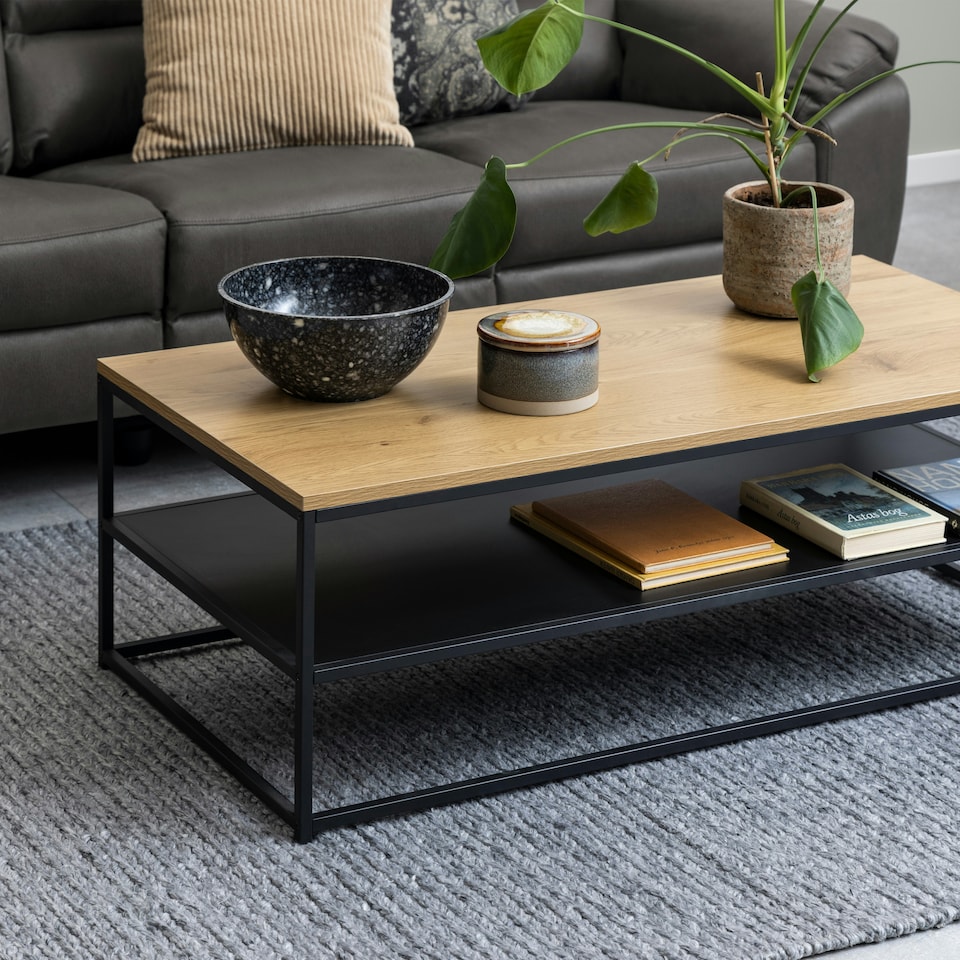 image 1 of Gila Coffee Table with Open Shelf in Oak & Black