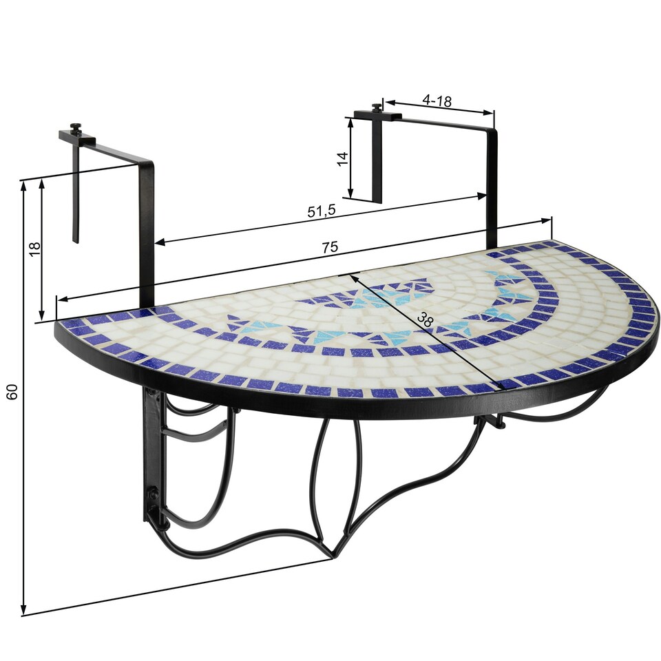 image 1 of Hanging table with mosaic pattern 75x65x62cm | Blue | white/blue | 1