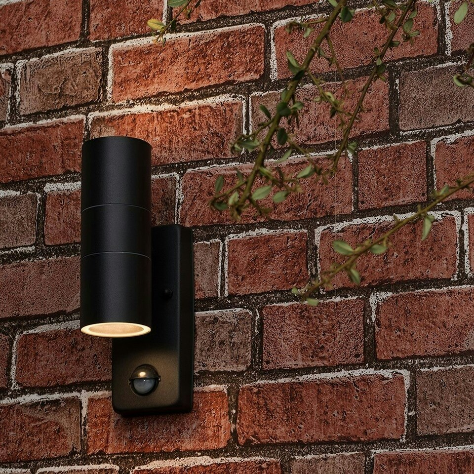 image 1 of ValueLights Black Outdoor Up Down IP44 Rated Wall Light PIR Motion Sensor Detector