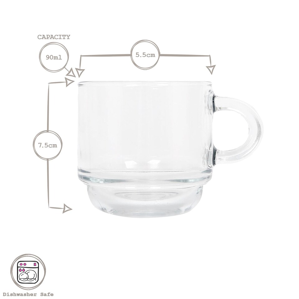 image 1 of LAV Cozy Stacking Glass Espresso Cups - 90ml - Pack of 6 | Clear | Clear