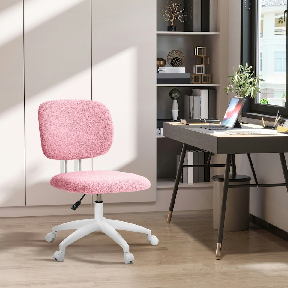 image 1 of Vinsetto Fluffy Home Office Chair with Adjustable Height, Armless, Pink