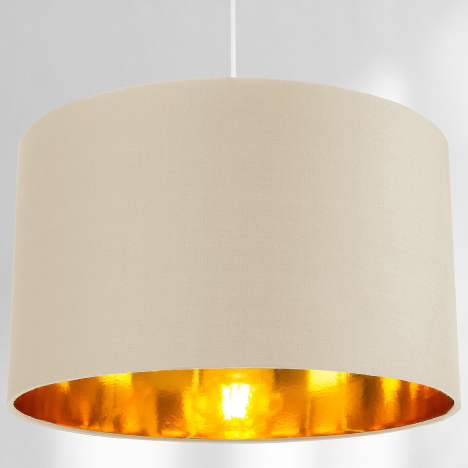 image 1 of Contemporary Cream Cotton 14 Table/Pendant Lamp Shade with Shiny Copper Inner | Cream