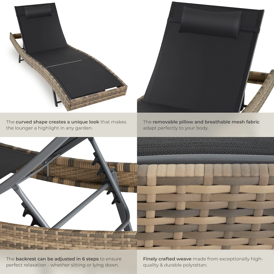 image 1 of Sun Lounger Weatherproof And UV-resistant 6 step Adjustable Backrest Poly Rattan | Cream | nature | 1