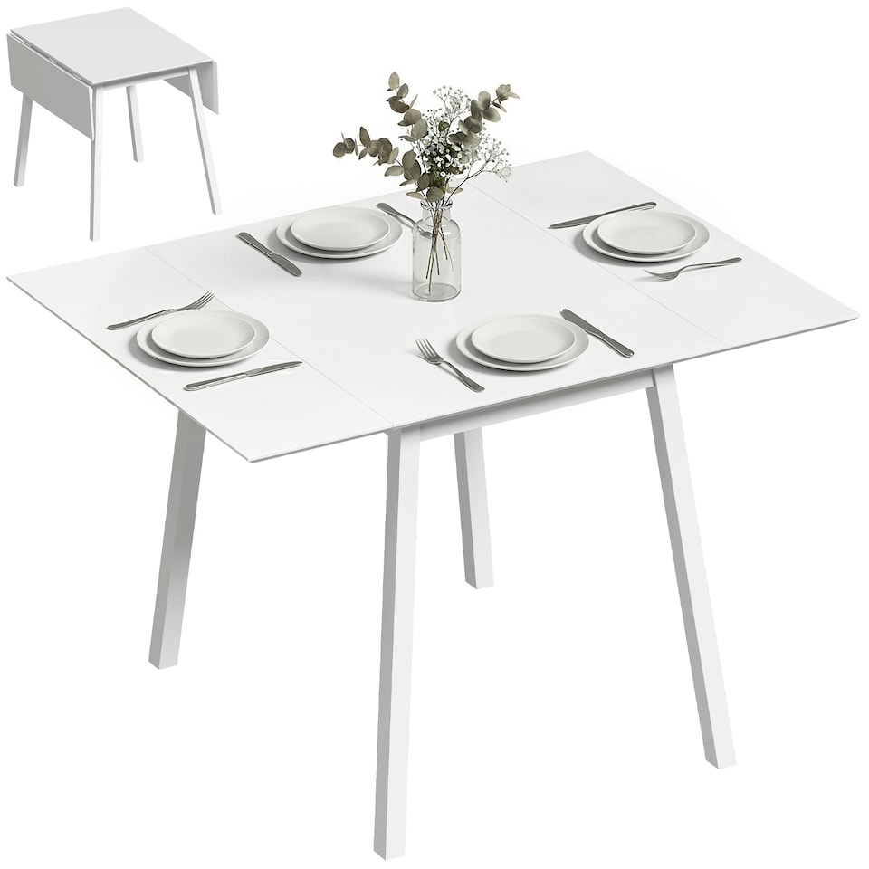 image 1 of Extendable Kitchen Table for 2-4, Folding Drop Leaf Dining Table, White