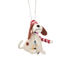 Sass & Belle Christmas Felt Dog with Fairy Lights Tree Decoration