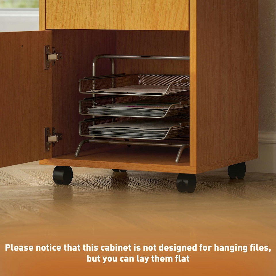 image 1 of HOMCOM 60cm Filing Cabinet with Drawers and Open Shelf, Natural