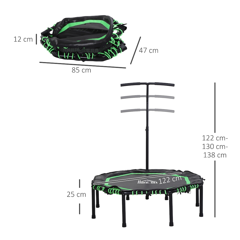 image 1 of HOMCOM Foldable Trampoline with Adjust Handle, Max Load 100 KG - Green