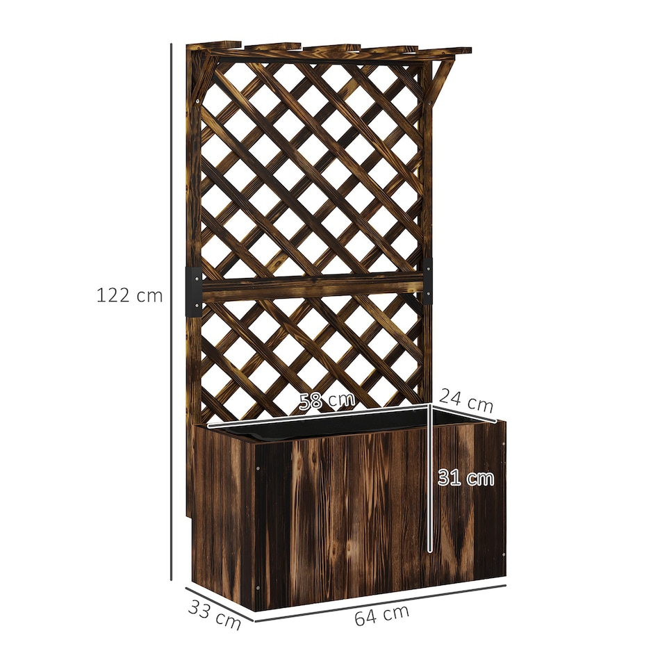 image 1 of Outsunny Wooden Planter with Trellis and Drainage Holes, Carbonised | Brown | Carbonised finish