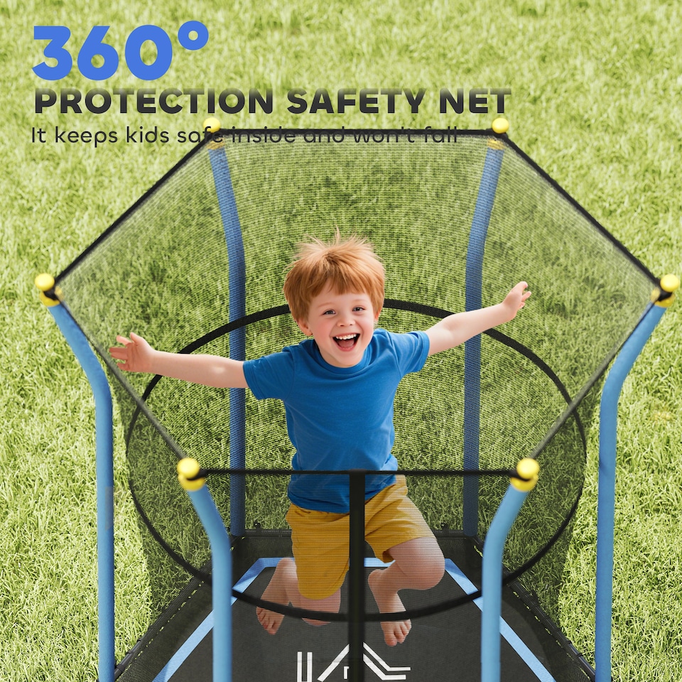 image 1 of HOMCOM 4FT Kids Toddler Trampoline with Enclosure Net Indoor Outdoor Blue
