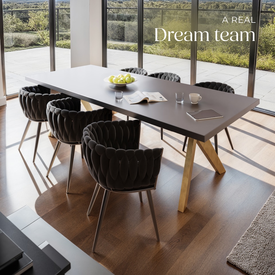 image 1 of Dining Chair Astano - padded, velvet, knot design, continuous backrest | Black | black | 6