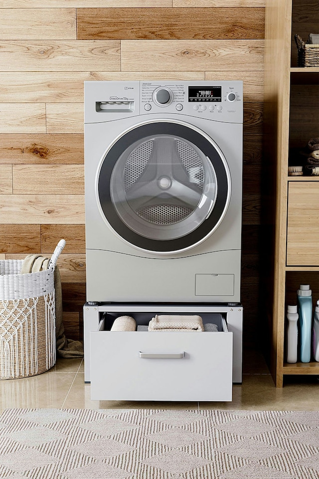image 1 of Living and Home Washing Machine Dryer Pedestal with Storage Drawer | White