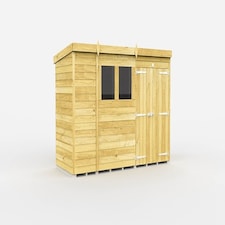 11 x 4 Feet Pent Shed - Double Door With Windows - Wood - L118 x W329 x H201 cm | Brown