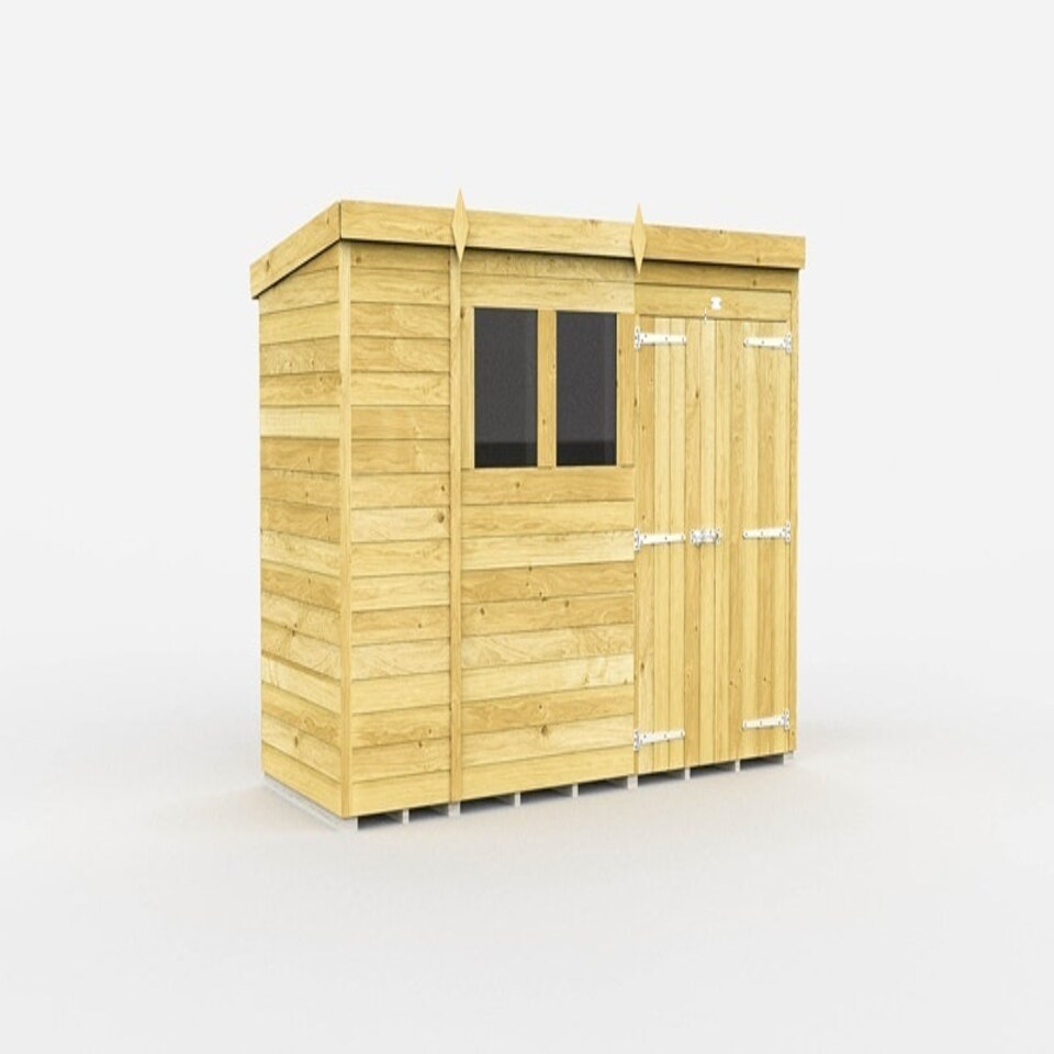 image 1 of 11 x 4 Feet Pent Shed - Double Door With Windows - Wood - L118 x W329 x H201 cm | Brown