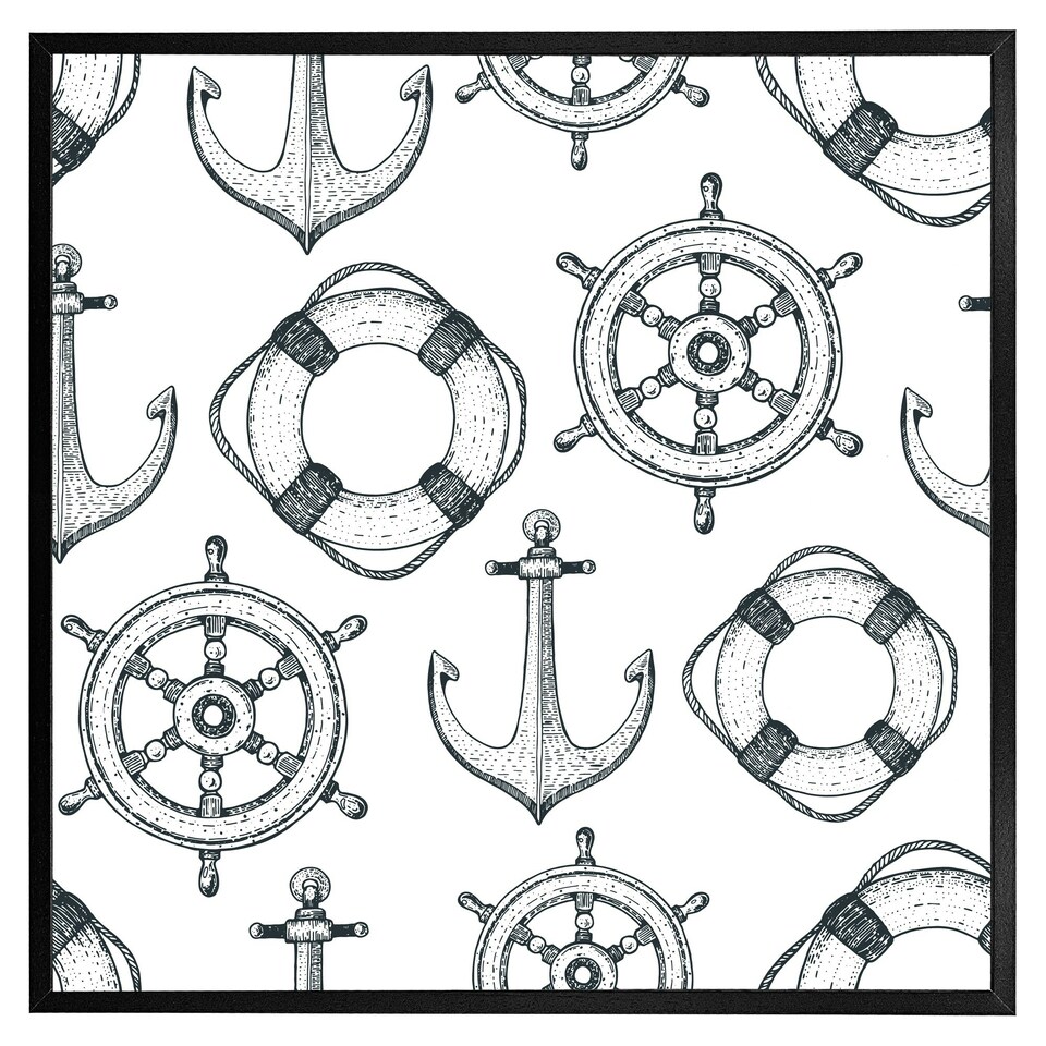 image 1 of Anchor & wheel (Picture Frame) Brown | Oak | XL