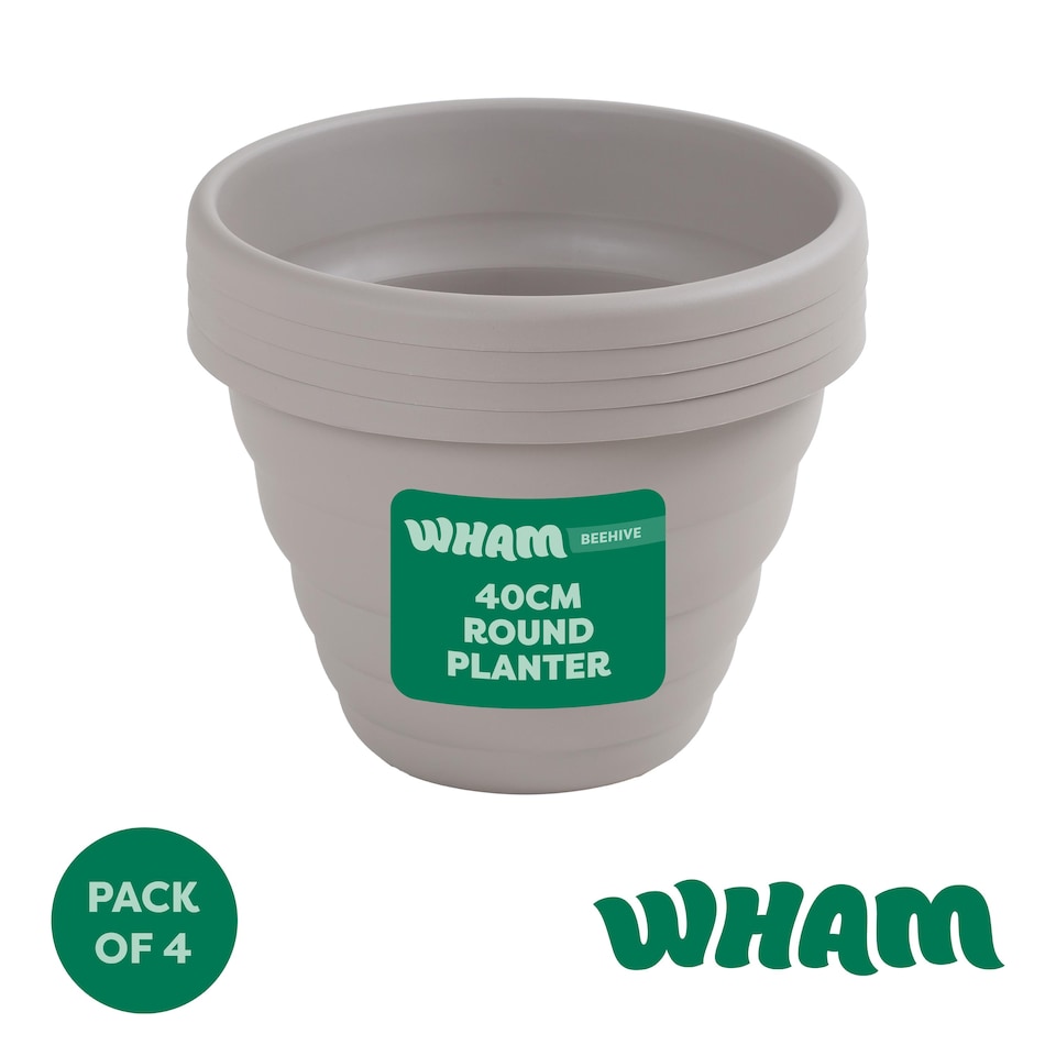 image 1 of Wham Beehive 4 x  40cm Round Plastic Garden Planters | Grey | Fawn