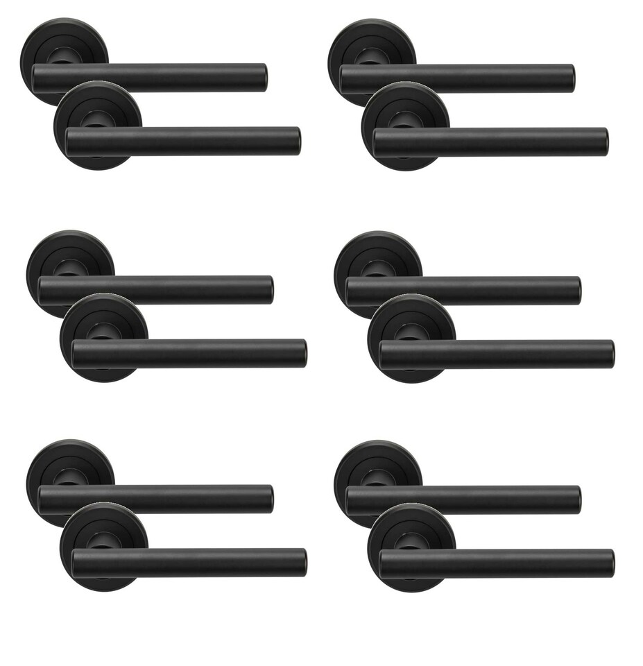 image 1 of Golden Grace 6 Pairs Straight T-Bar Door Handles on Round Rose in Matt Black Finish | Black | 6 Pairs