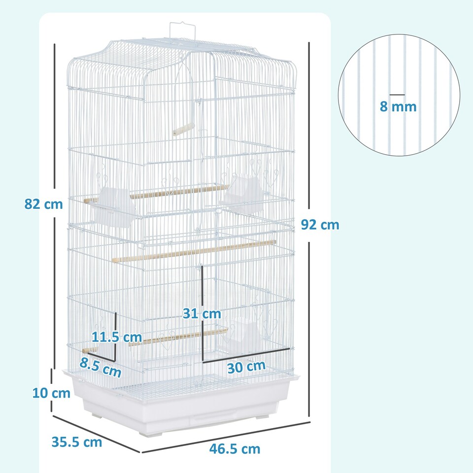 image 1 of PawHut 92cm Large Bird Cage with Perches, Food Bowls, Swing, White