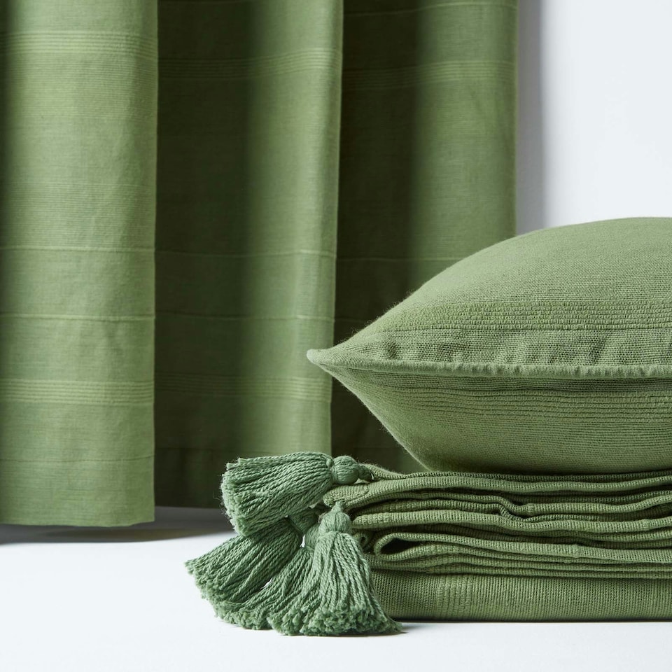 image 1 of Homescapes Cotton Rajput Ribbed Dark Olive Cushion Cover - 45 x 45cm | Green | 45 x 45 cm | 1