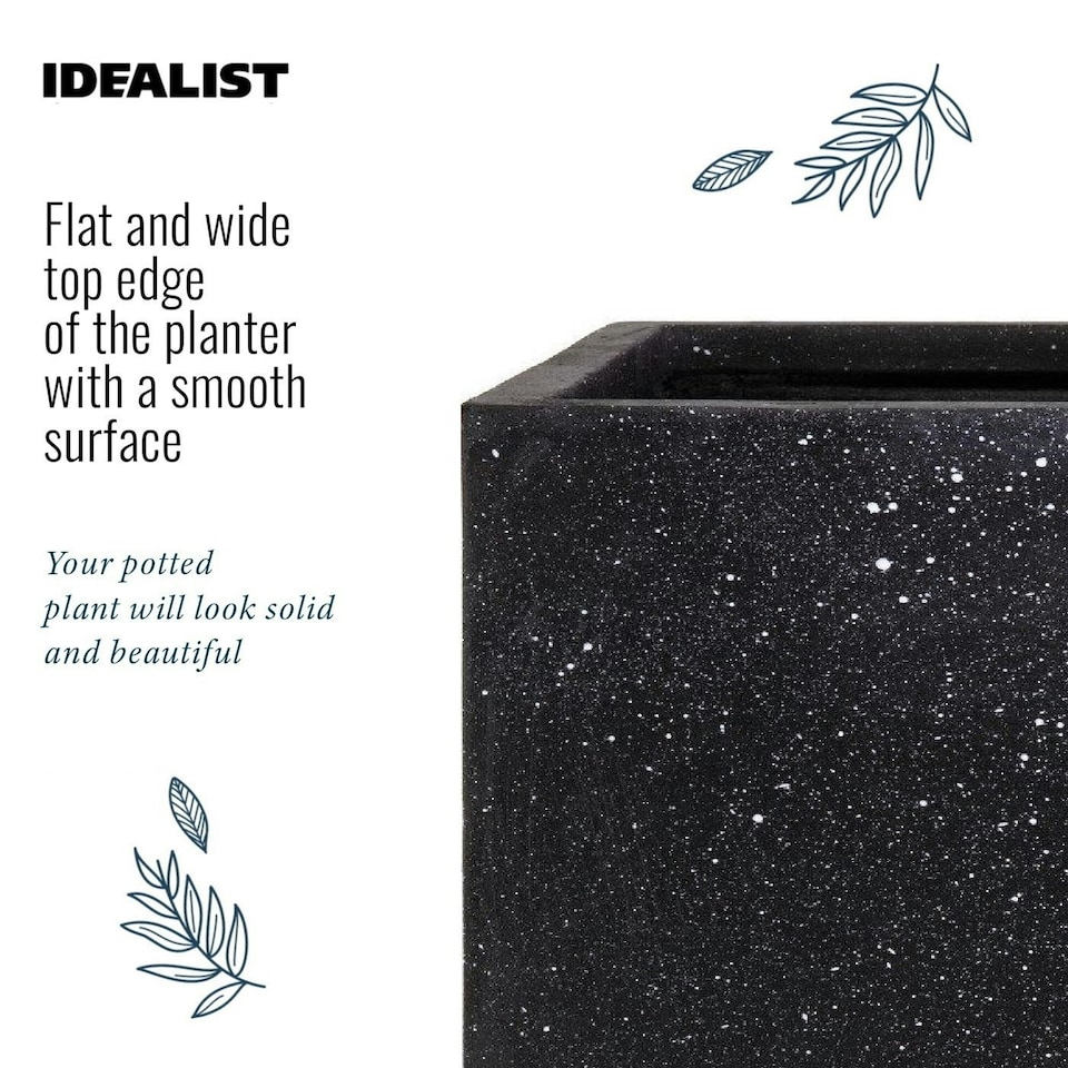 image 1 of Square Box Black Terazzo Light Concrete Garden Planter H50 L50 W50 cm, 128 ltrs Cap.