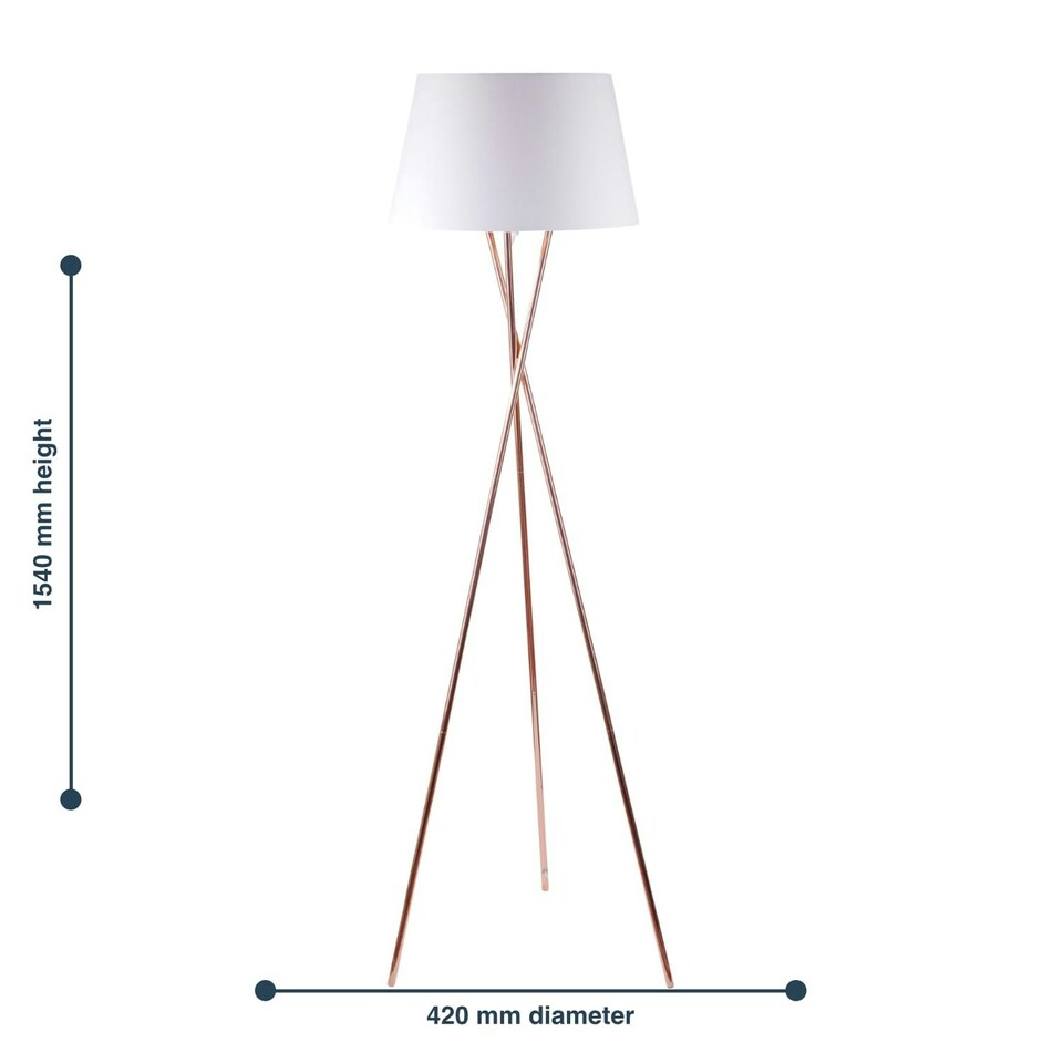 image 1 of First Choice Lighting Pair Copper Tripod Floor Lamp with White Fabric Shade Copper | White