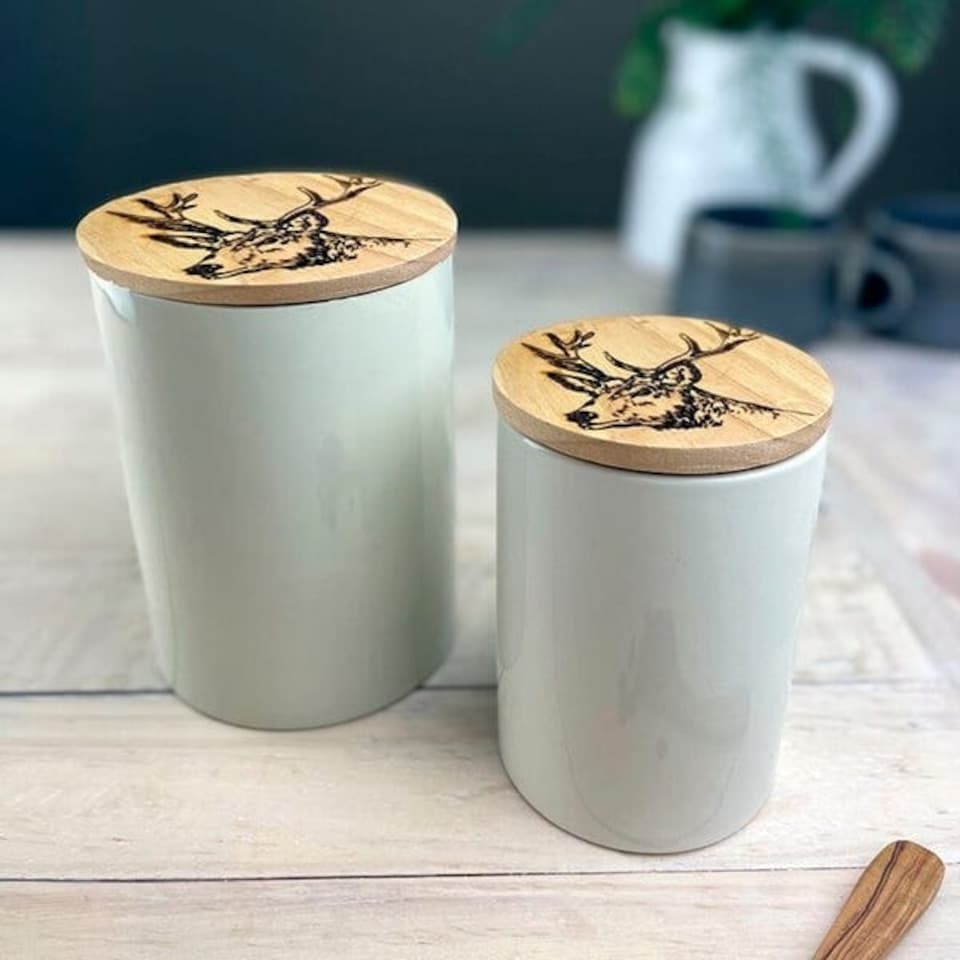 image 1 of The Just Slate Company Stag Oak & Ceramic Medium Storage Jar