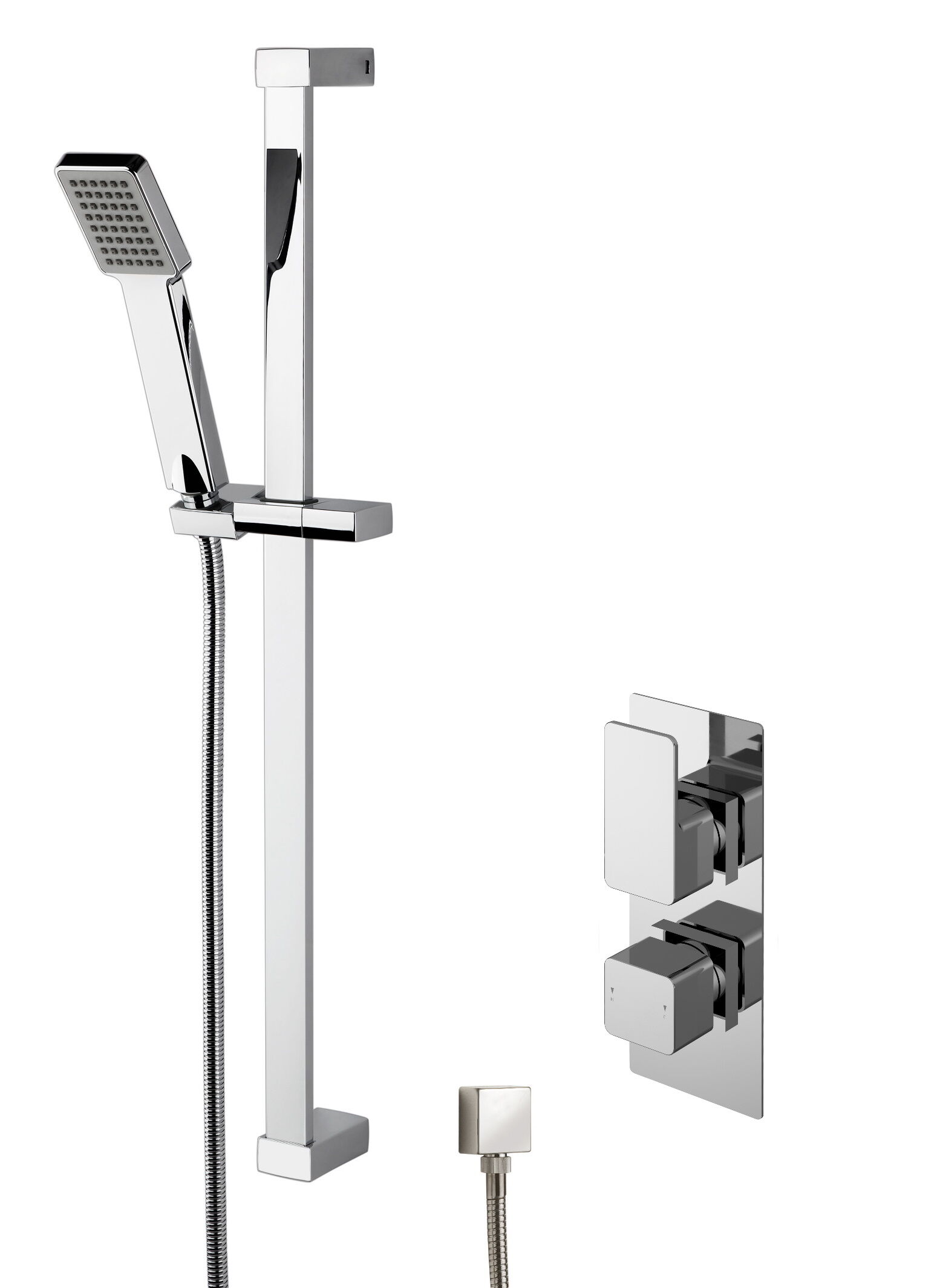 Balterley Empire Concealed Square Twin Valve & Slide Rail Kit Shower Bundle Set - Chrome - Balterley